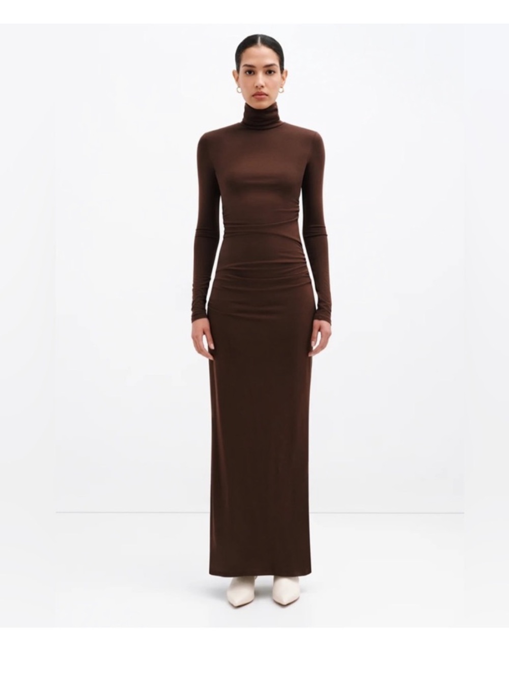 NWT Marcella NYC Brown Turtleneck Fitted Maxi Dress XS